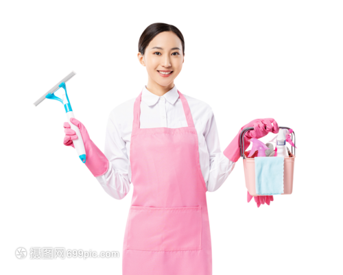 家政服務中的女性身影 手提清潔工具，守護家的潔凈